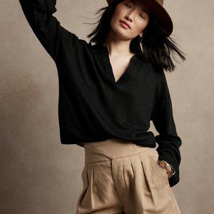 Banana Republic French Linen Black Johnny Collar Sweater
